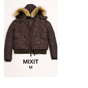 Mixit Chocolate Quilted Jacket with Faux Fur Trim